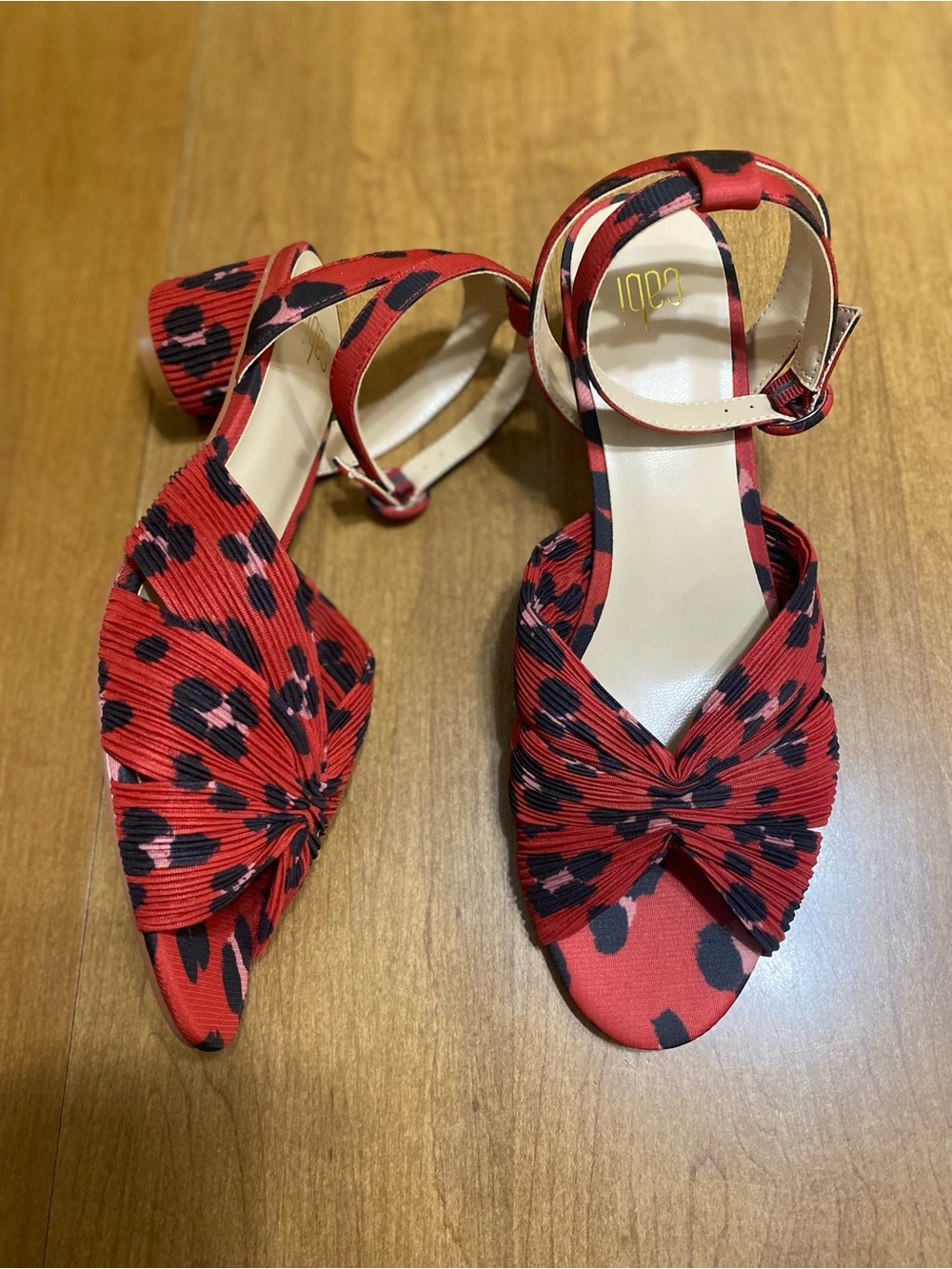CAbi Siren Red Leopard Print Ankle Strap Heels - Women Size 8